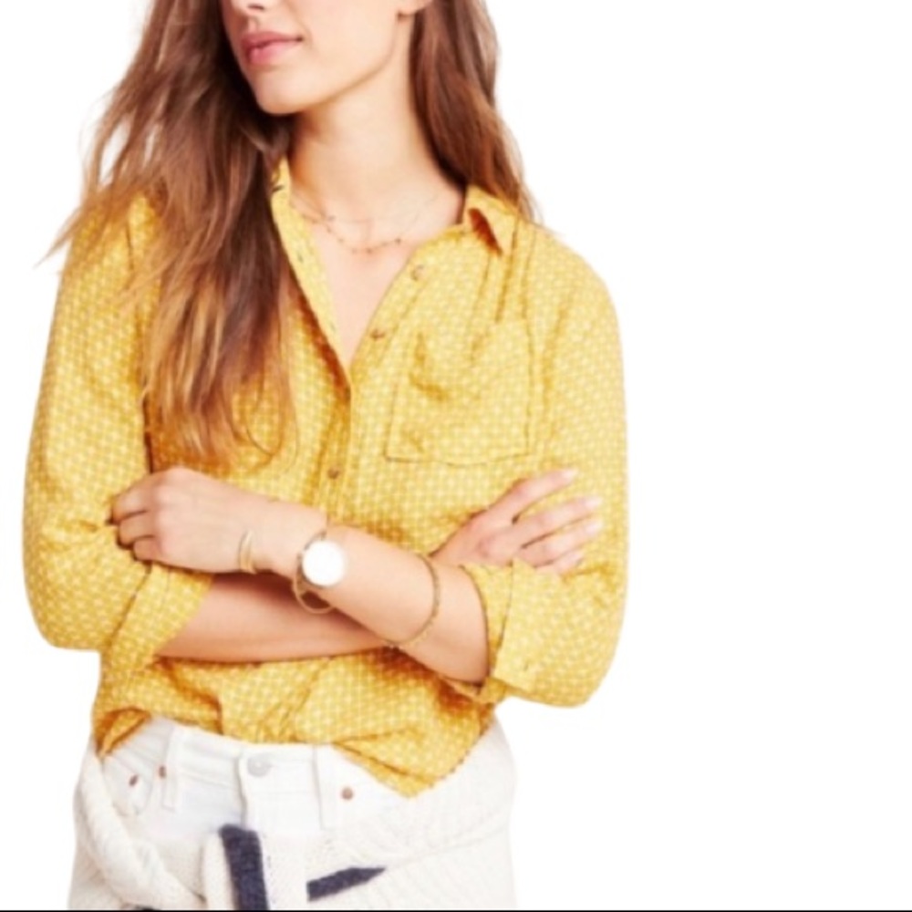 Anthropologie Isadora Yellow Button-Back Top- Patterned- Size XS